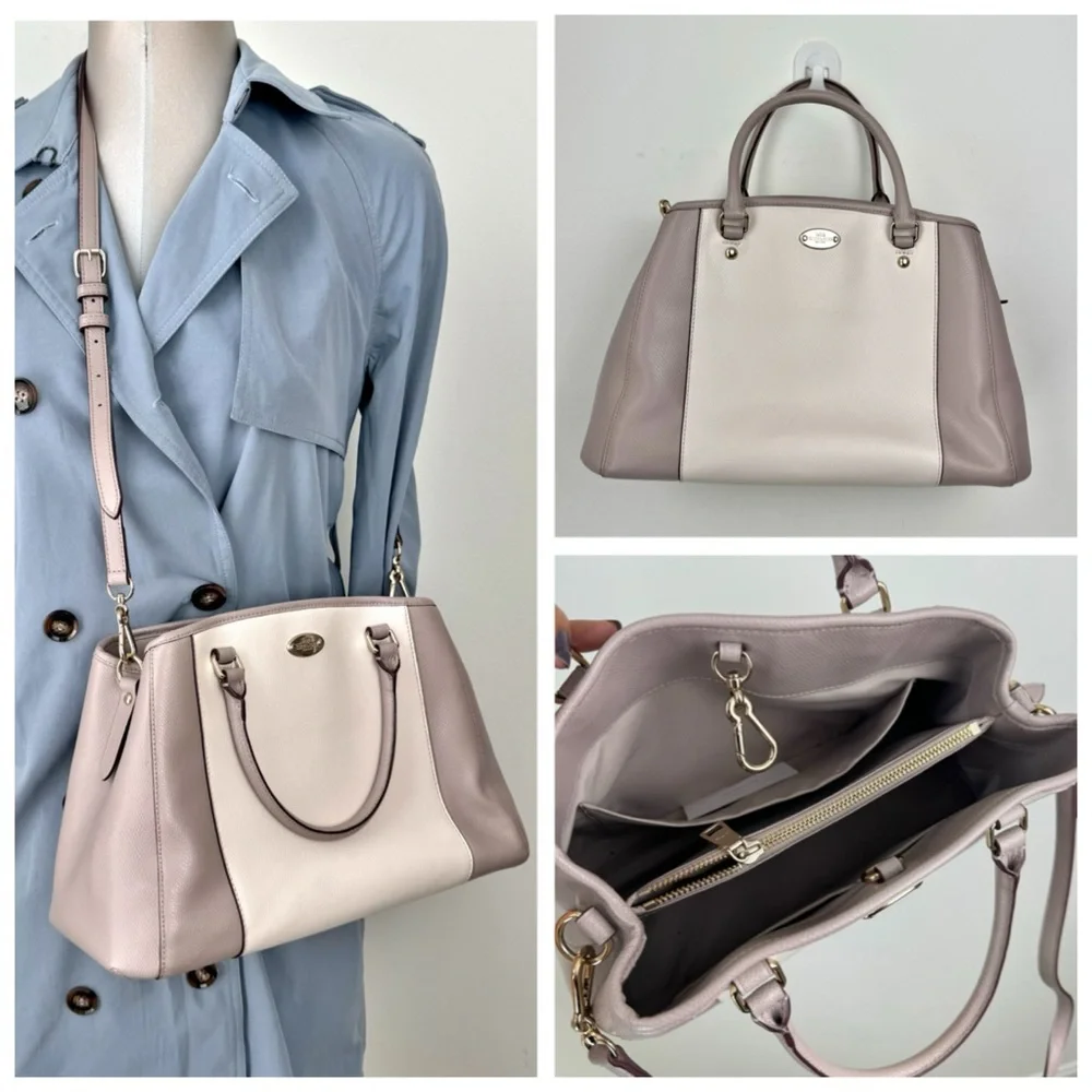Coach Margot Small Carryall Satchel Leather Bag Beige Vanilla Color Block